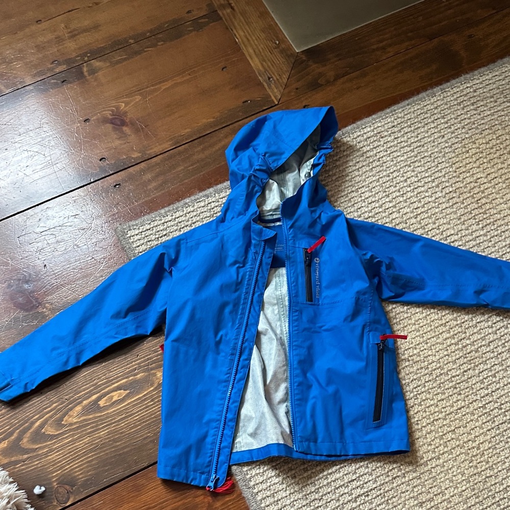 Vineyard Vines Kids Blue Raincoat with Red Accents